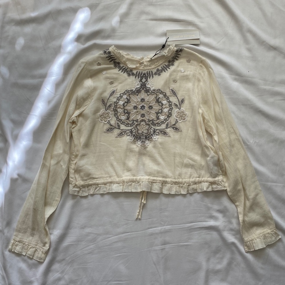 Zara White Long Sleeve Shirt with Detail